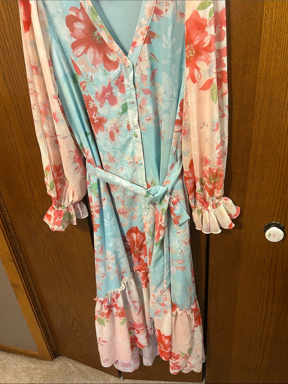Flying tomato Floral Wrap Dress in Aqua and Pinks size medium - Picture 4 of 7